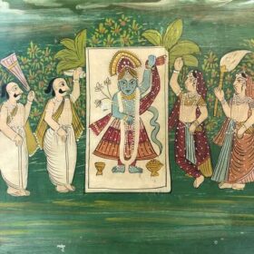 k79 2565 indian furniture painted trunk with figures green unique compartment paintings