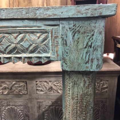 k79 2598 indian furniture chunky carved leg console blue front