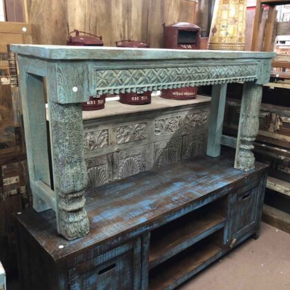 k79 2598 indian furniture chunky carved leg console blue main