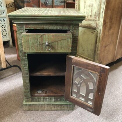 k79 2621 indian furniture rough green cabinet drawer side table open
