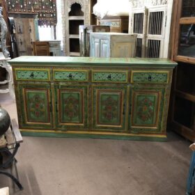 k79 2750 indian furniture hand painted 4 door sideboard green front