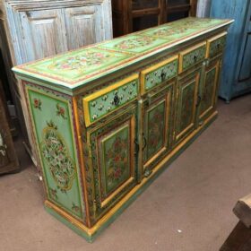 k79 2750 indian furniture hand painted 4 door sideboard green left