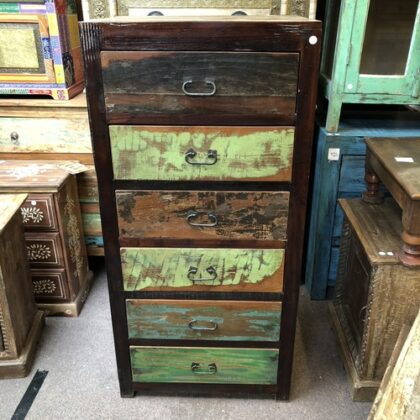k79 2805 indian furniture slim 6 drawer tall chest reclaimed front