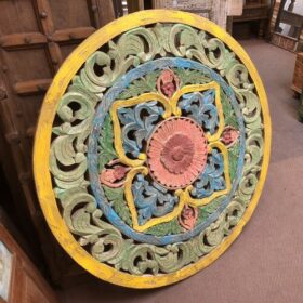 K79 2806 indian furniture colourful carved panel circular round left