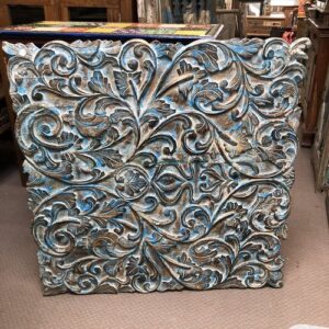 K79 2334 indian accessory gift square carved wall panel blue front