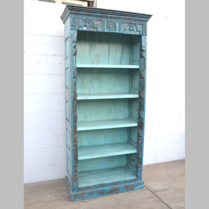 kh24 153 indian furniture carved blue bookcase factory