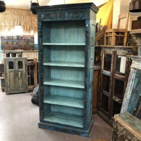 kh24 153 indian furniture carved blue bookcase main