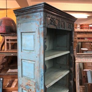kh24 153 indian furniture carved blue bookcase close