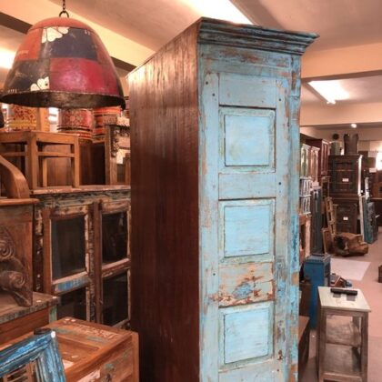 kh24 153 indian furniture carved blue bookcase back