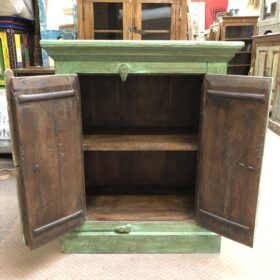 kh24 159 b indian furniture carved cabinet green open