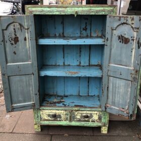 kh24 162 indian furniture green and cream cabinet open