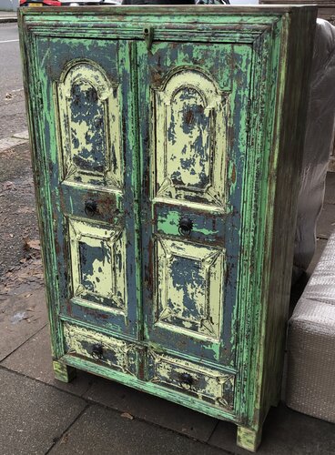 kh24 162 indian furniture green and cream cabinet right