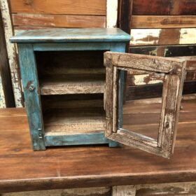 kh24 31 j indian furniture mini glass cabinet blue open