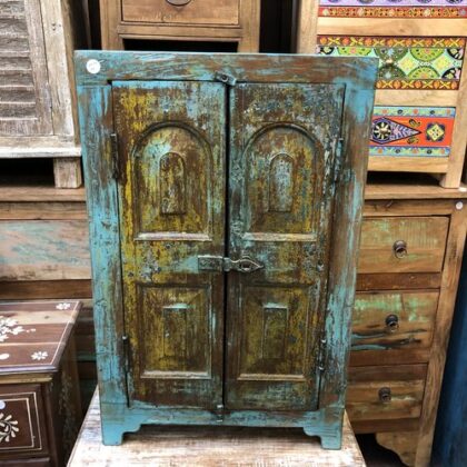 kh24 34 h indian furniture rustic cabinet blue edge front