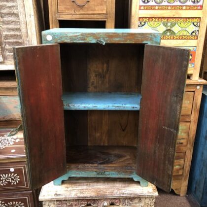 kh24 34 h indian furniture rustic cabinet blue edge open