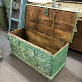 k80 7975 indian furniture seagreen storage trunk open