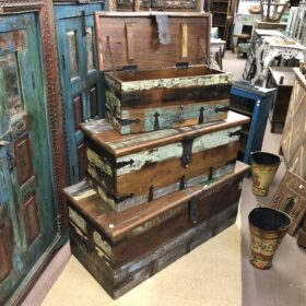 k80 j 8 indian furniture reclaimed storage trunks set open