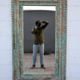 kh25 181 indian furniture pale blue carved mirror factory front