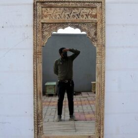 kh25 182 indian furniture natural carved arch mirror factory front