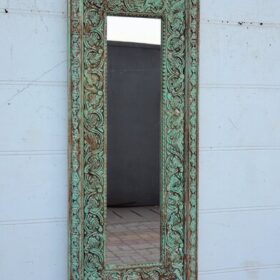 kh25 183 indian furniture slim green carved mirror factory left