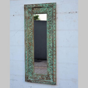 kh25 183 indian furniture slim green carved mirror factory main