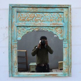 kh25 211 indian furniture medium blue arch mirror factory front