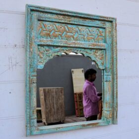 kh25 211 indian furniture medium blue arch mirror factory left