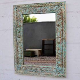 kh25 212 indian furniture medium blue carved mirror factory right