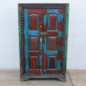 kh25 99 indian furniture unusual red & blue cabinet factory front
