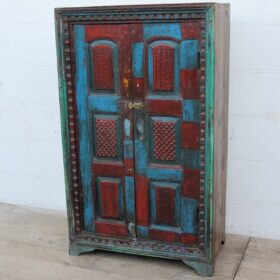 kh25 99 indian furniture unusual red & blue cabinet factory right
