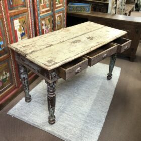 kh25 107 indian furniture rustic desk with drawers open