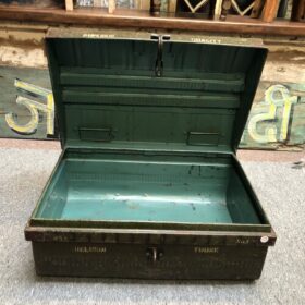 kh25 121 g indian furniture metal trunk domed green inside