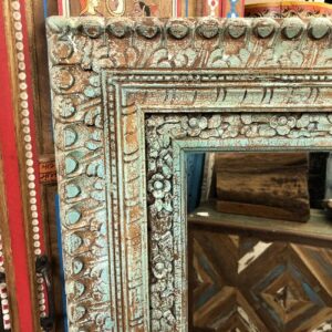 kh25 181 indian furniture pale blue carved mirror close