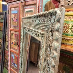 kh25 181 indian furniture pale blue carved mirror right