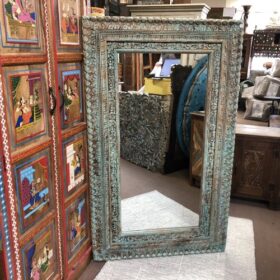 kh25 181 indian furniture pale blue carved mirror front