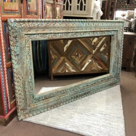 kh25 181 indian furniture pale blue carved mirror landscape