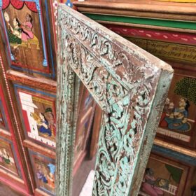 kh25 183 indian furniture slim green carved mirror right