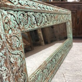 kh25 183 indian furniture slim green carved mirror angle