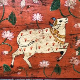 kh25 187 a indian furniture long panel blue orange cow