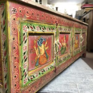 kh25 197 indian furniture red painted tv cabinet angle