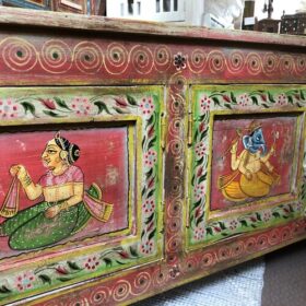 kh25 197 indian furniture red painted tv cabinet details