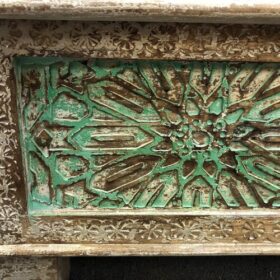 kh25 210 b indian furniture green front carved trunk close
