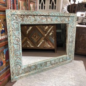 kh25 212 indian furniture medium blue carved mirror landscape
