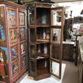 kh25 243 indian furniture reclaimed corner cabinet open