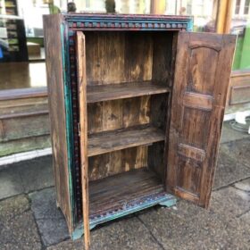 kh25 99 indian furniture unusual red & blue cabinet open