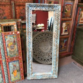 kh12 m 8018 indian mirror blue frame carved front