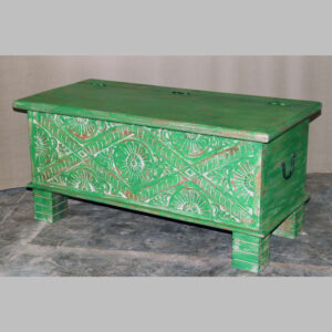 k81 8060 indian furniture green carved front trunk factory