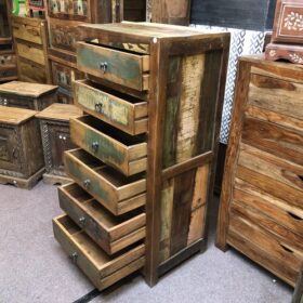 k81 8027 indian furniture slim 6 drawer chest open