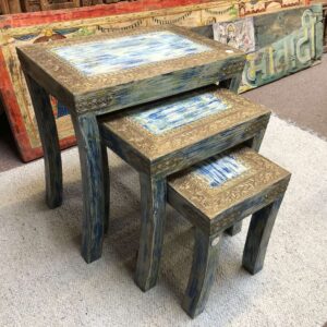 k81 8072 indian furniture blue nest of 3 tables main