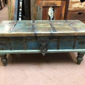 k81 8073 indian furniture slender blue trunk on feet front